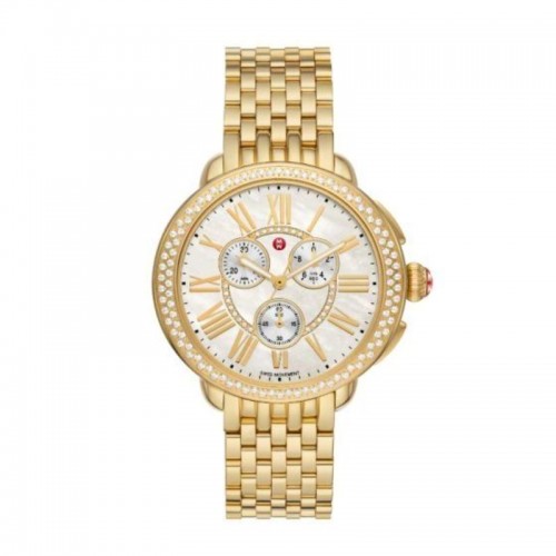 Serein Chronograph Quartz Mother of Pearl Dial Diamond Bezel Gold-Plated Steel Watch