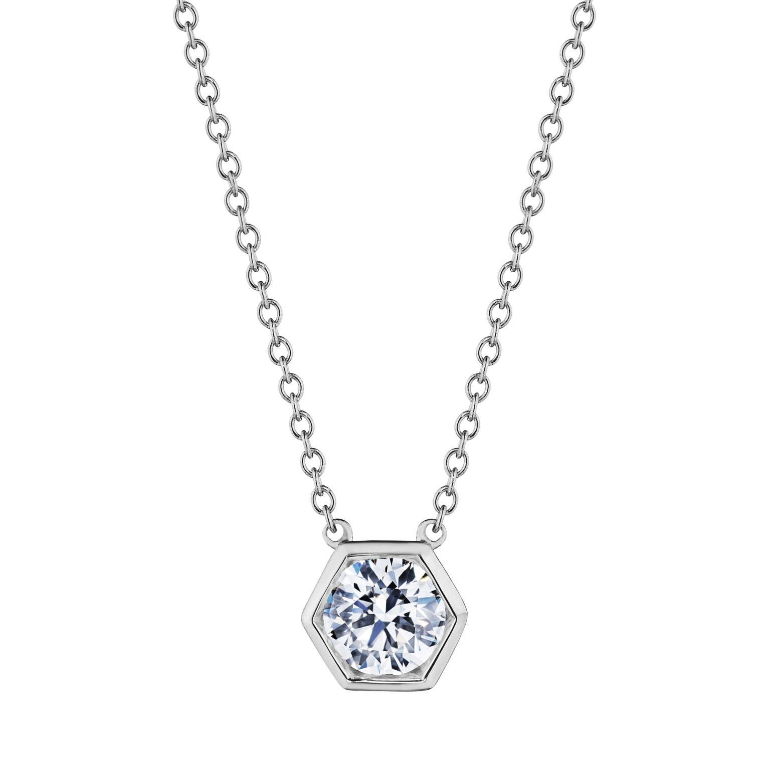 Hexagonal Solitaire Diamond Pendant