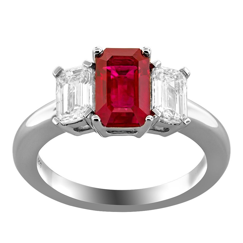 Elongated Octagon Ruby & Diamond Ring