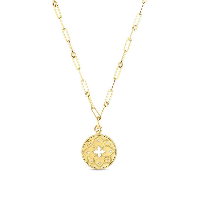 18K YELLOW GOLD TINY TREASURES DIAMOND INITIAL V SATIN DISC NECKLACE