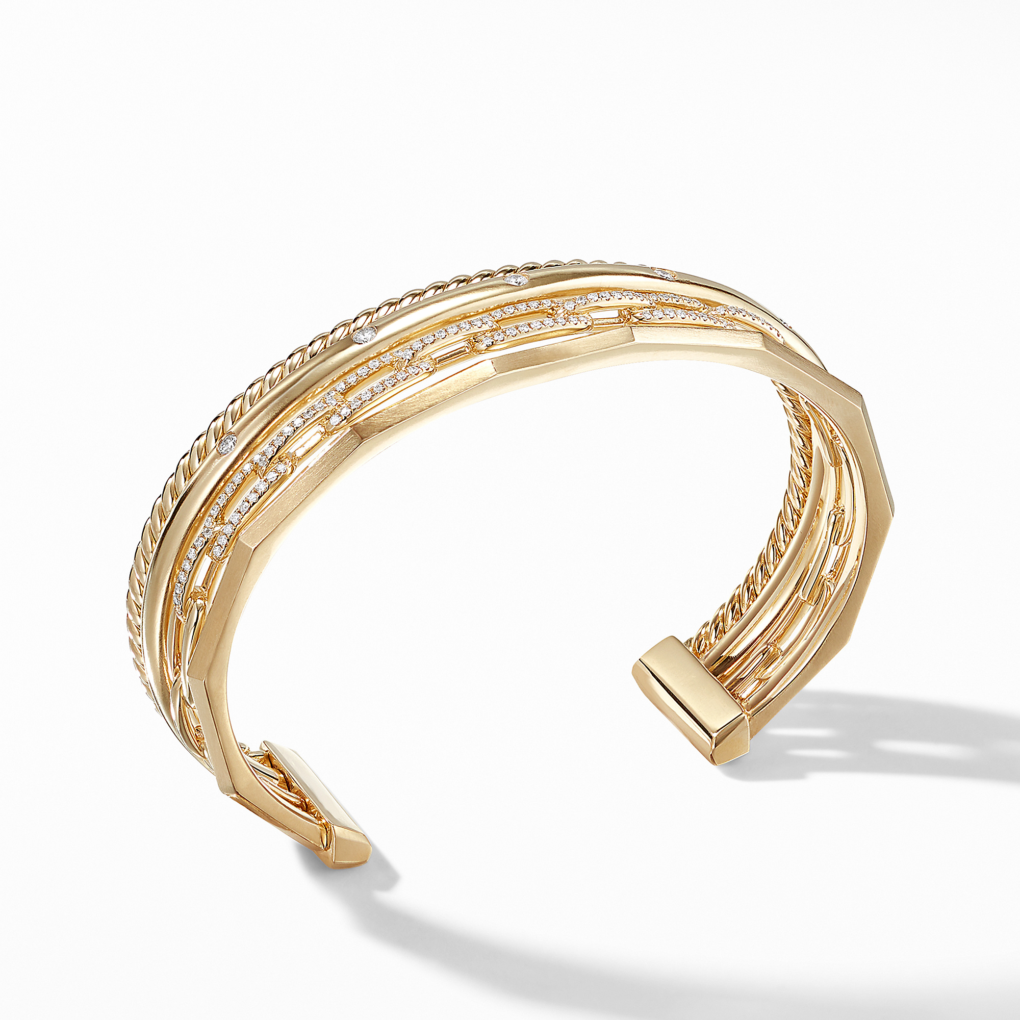 Stax Medium Cuff Bracelet with Diamonds in 18K Gold, 14mm - B12935D88ADI