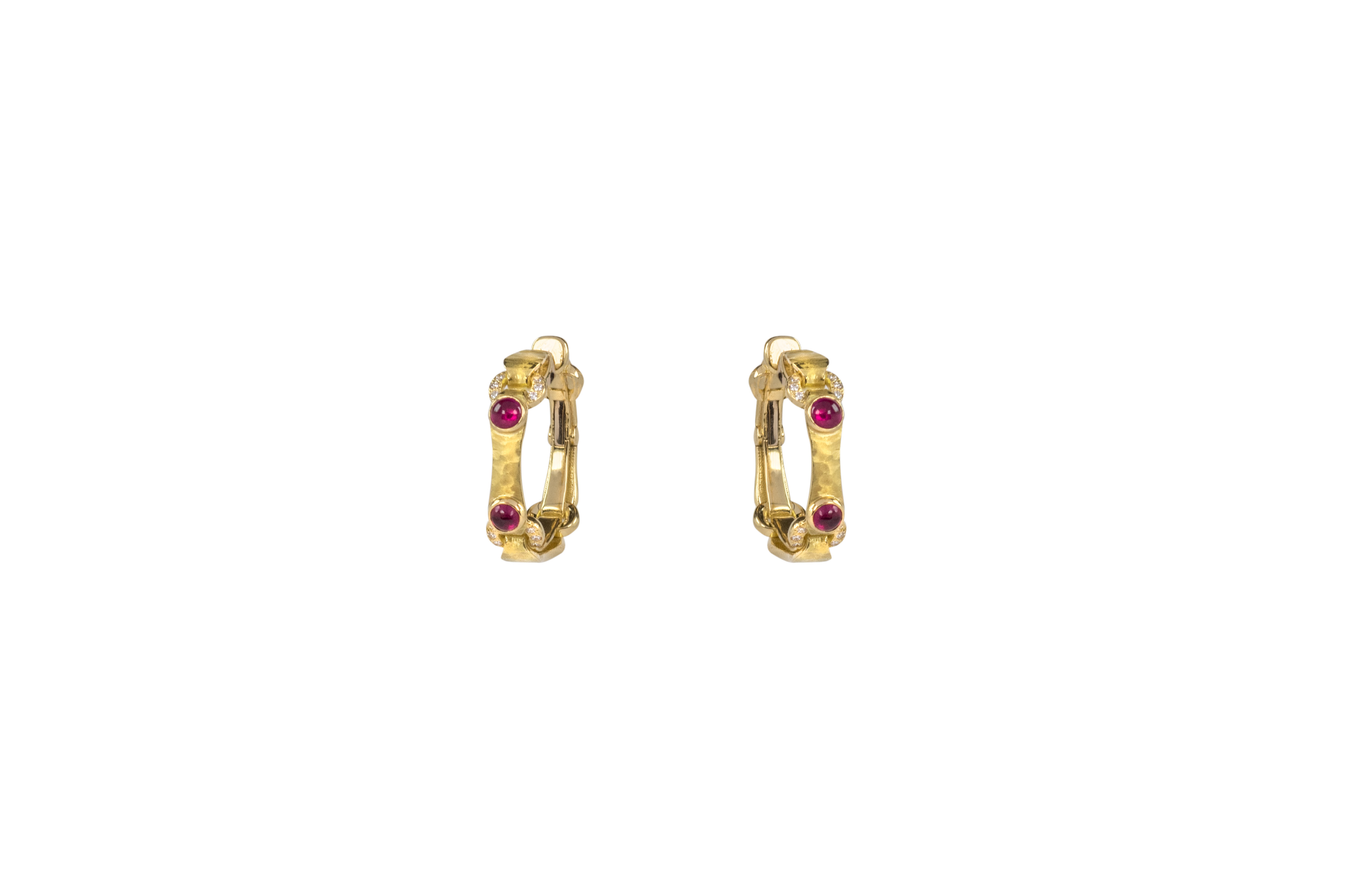 Hammered Gold Ruby Hoops