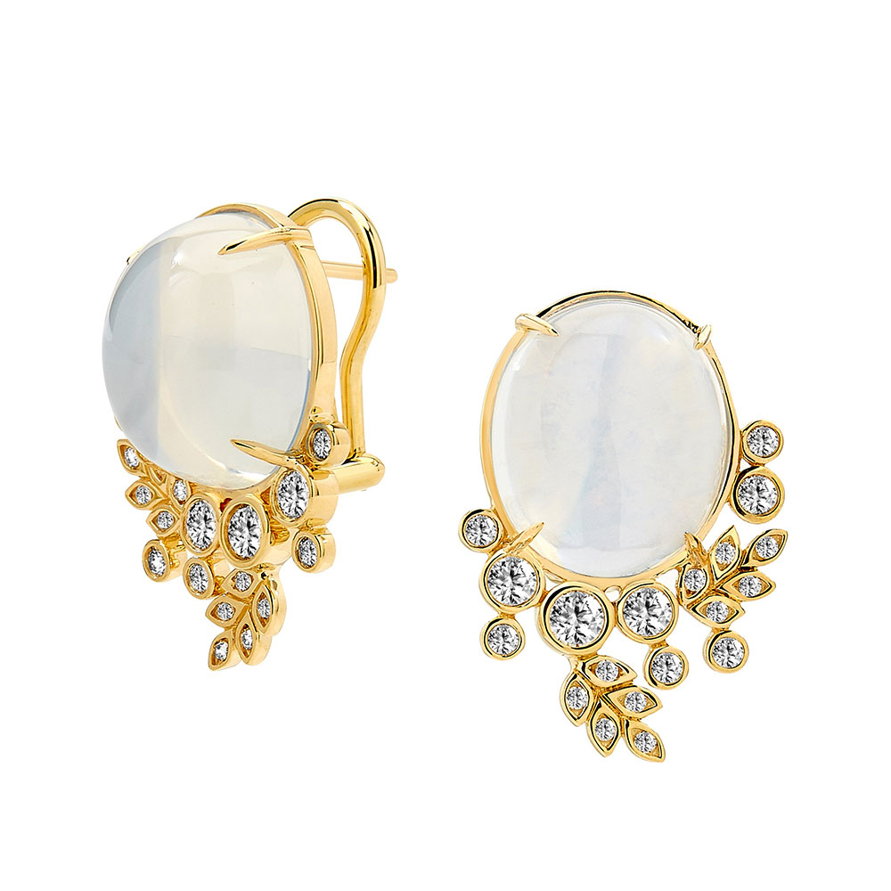 SYNA JEWELS MOON QUARTZ & CHAMPAGNE DIAMOND EARRINGS - E50836MQCDIA