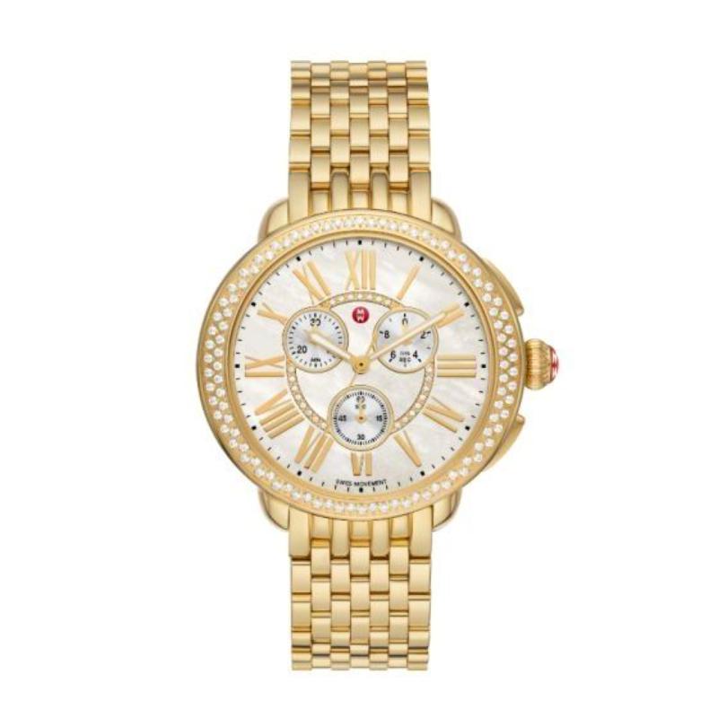 Serein Chronograph Quartz Mother of Pearl Dial Diamond Bezel Gold-Plated Steel Watch