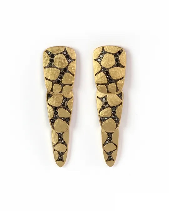 Gold & Black Diamond Statement Earrings